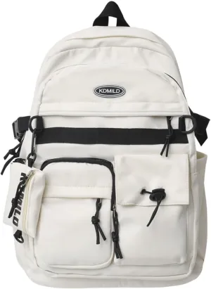 2025 Preppy Backpack with Coin Purse Y2k Japanese Harajuku Backpack Aesthetic Cool College Daypack Fit 15.6" Laptop (White,One Size)