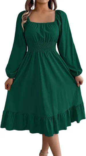2025 Women Summer Dress Long Lantern Sleeve Square Neck Backless Sexy Dress Ruffle Elastic Waist A-Line Mini Dresses