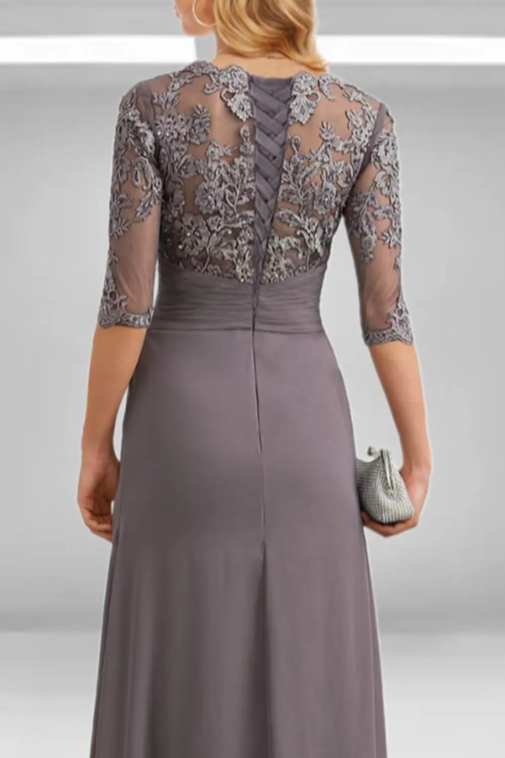 3/4 Sleeves Lace Applique Mother of The Bride Dresses for Women A Line Chiffon Long Beaded Formal Evening Gowns