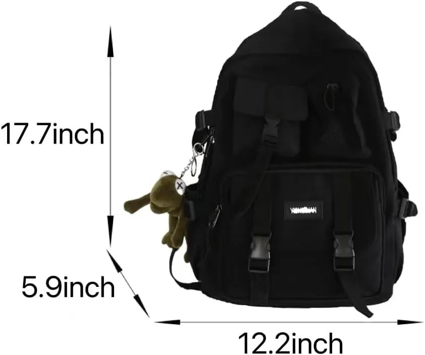 Aesthetic Backpack with Cute Frog Pendant for Women Men Preppy Laptop Backpack Japanese Harajuku College Backpack (Blue,One Size)