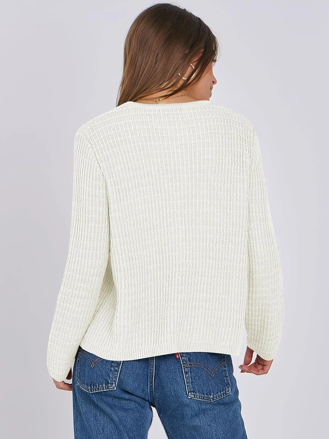 ANRABESS Women Cardigan Sweater Dressy Casual Classic Long Sleeve Crew Neck Button Down Tweed Knit Jacket 2025 Spring Outfits