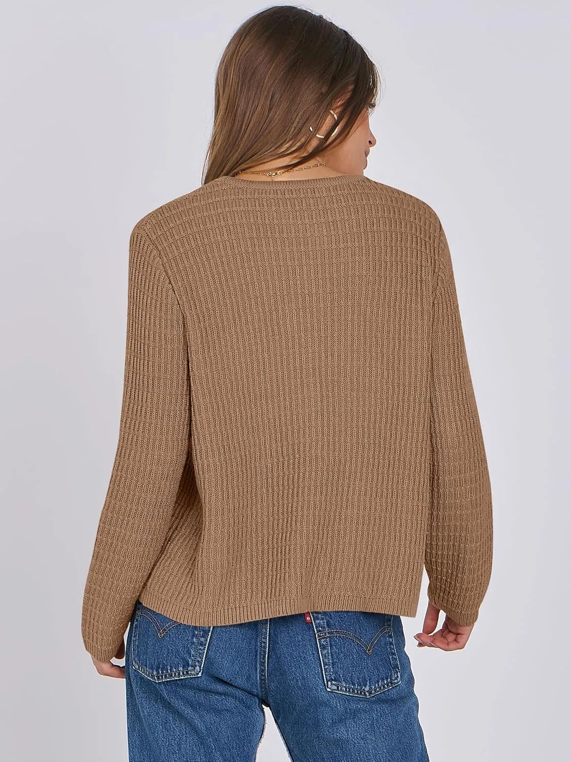 ANRABESS Women Cardigan Sweater Dressy Casual Classic Long Sleeve Crew Neck Button Down Tweed Knit Jacket 2025 Spring Outfits