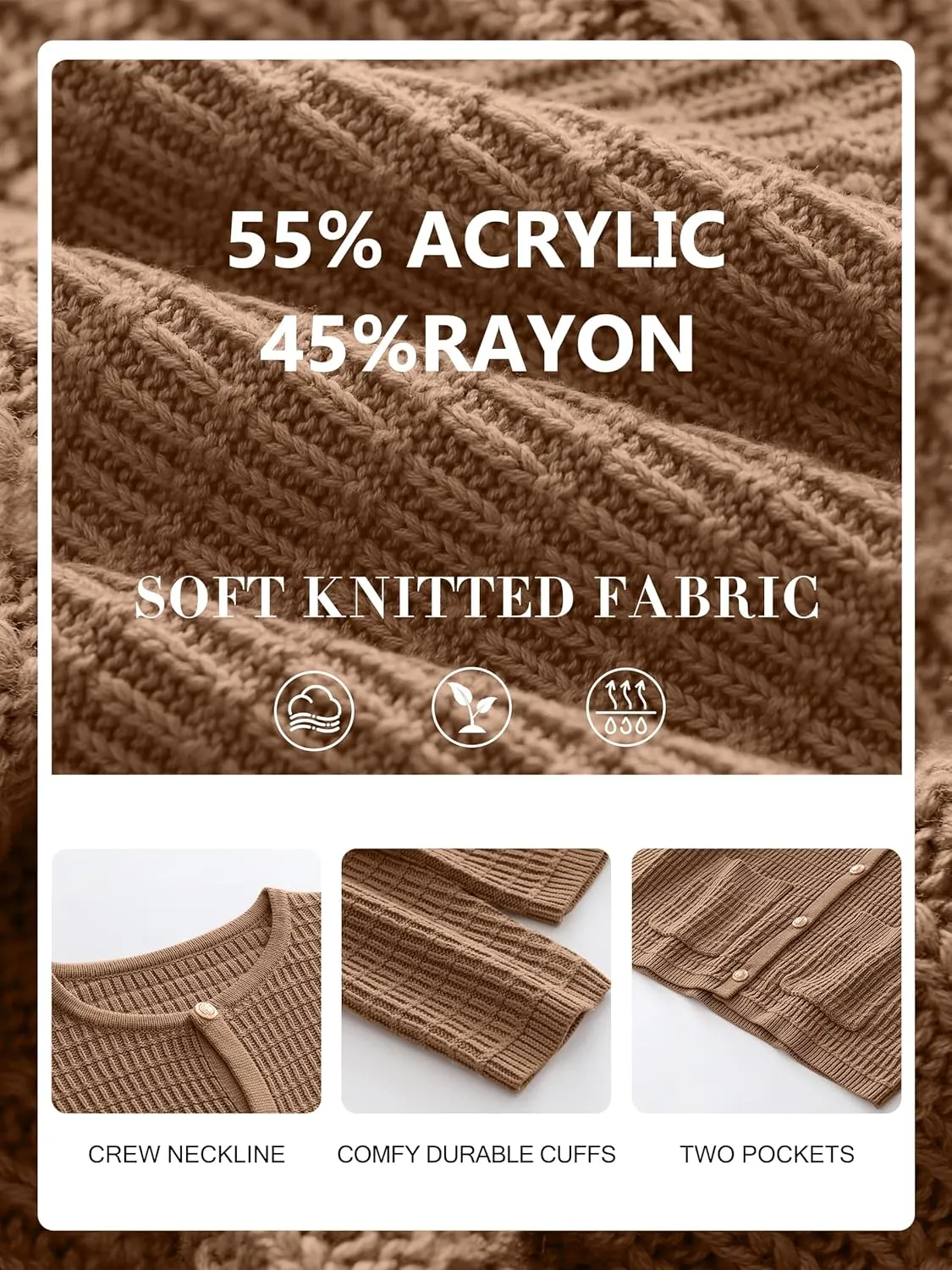 ANRABESS Women Cardigan Sweater Dressy Casual Classic Long Sleeve Crew Neck Button Down Tweed Knit Jacket 2025 Spring Outfits