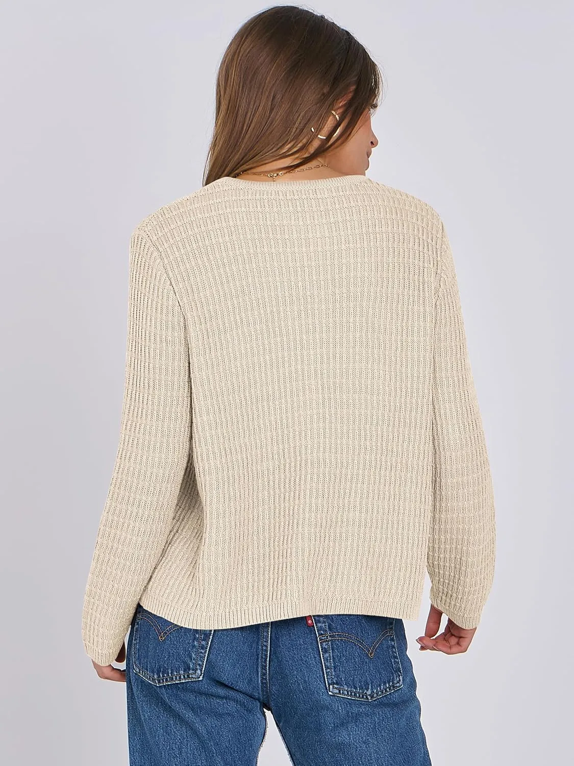 ANRABESS Women Cardigan Sweater Dressy Casual Classic Long Sleeve Crew Neck Button Down Tweed Knit Jacket 2025 Spring Outfits