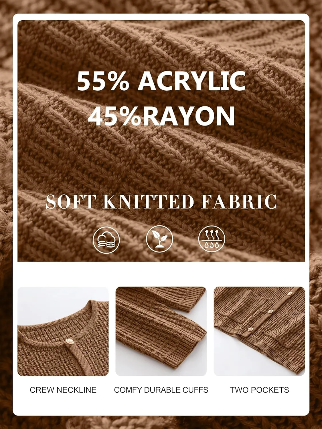 ANRABESS Women Cardigan Sweater Dressy Casual Classic Long Sleeve Crew Neck Button Down Tweed Knit Jacket 2025 Spring Outfits