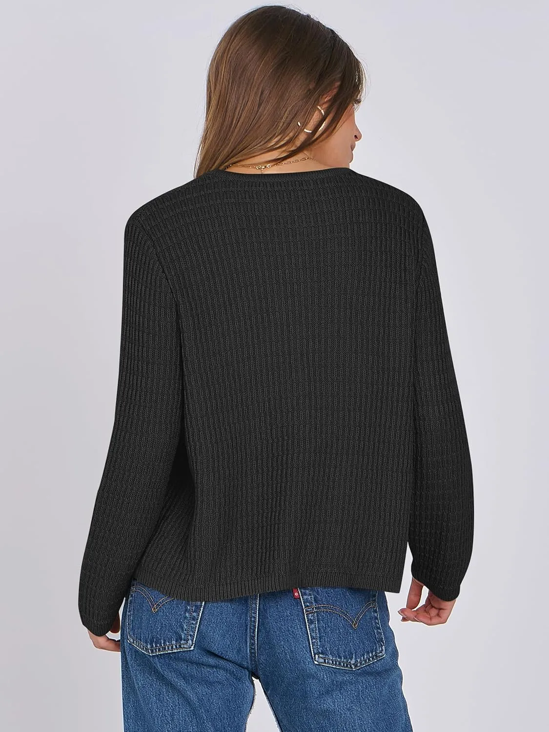 ANRABESS Women Cardigan Sweater Dressy Casual Classic Long Sleeve Crew Neck Button Down Tweed Knit Jacket 2025 Spring Outfits