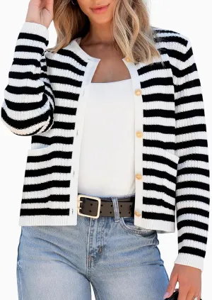 ANRABESS Women Cardigan Sweater Dressy Casual Classic Long Sleeve Crew Neck Button Down Tweed Knit Jacket 2025 Spring Outfits