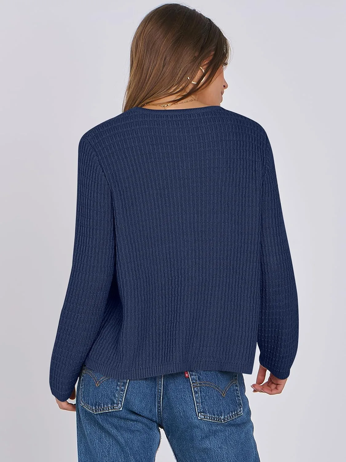 ANRABESS Women Cardigan Sweater Dressy Casual Classic Long Sleeve Crew Neck Button Down Tweed Knit Jacket 2025 Spring Outfits