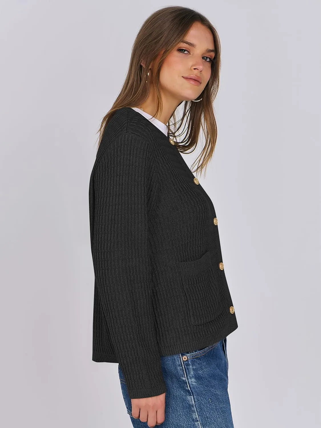ANRABESS Women Cardigan Sweater Dressy Casual Classic Long Sleeve Crew Neck Button Down Tweed Knit Jacket 2025 Spring Outfits