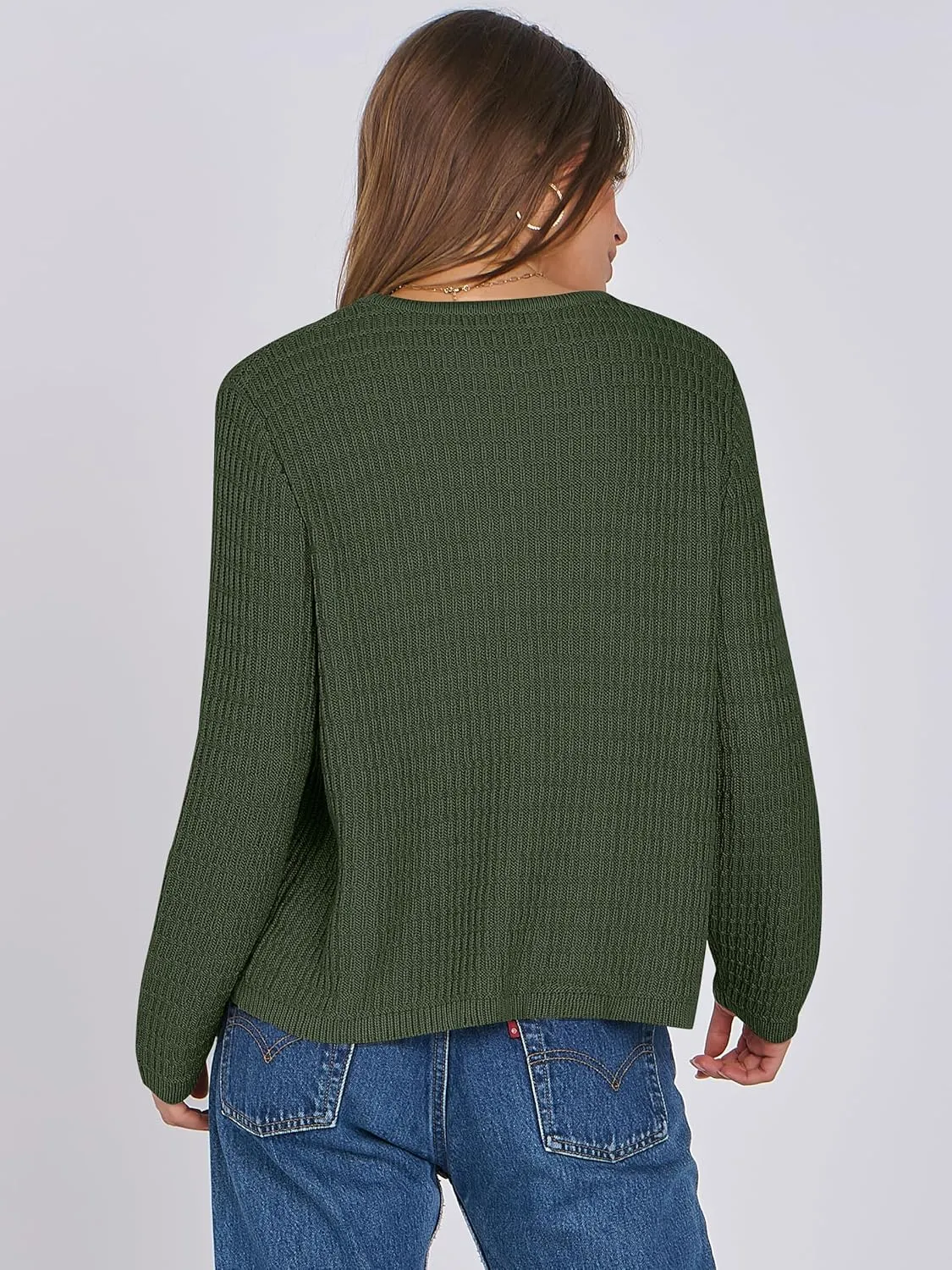 ANRABESS Women Cardigan Sweater Dressy Casual Classic Long Sleeve Crew Neck Button Down Tweed Knit Jacket 2025 Spring Outfits