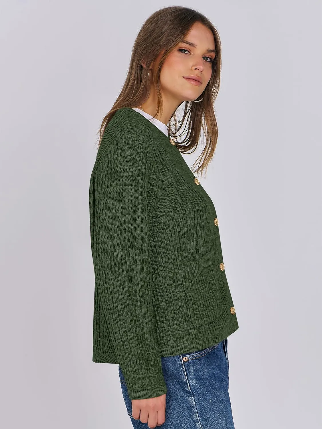 ANRABESS Women Cardigan Sweater Dressy Casual Classic Long Sleeve Crew Neck Button Down Tweed Knit Jacket 2025 Spring Outfits
