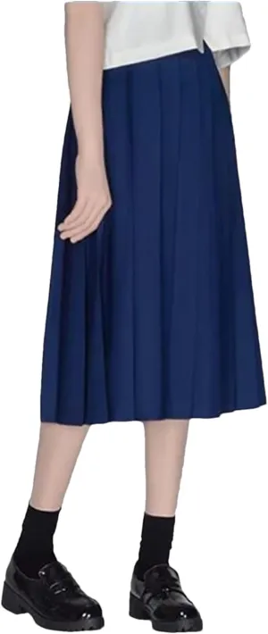 Bollrllr 2024 Women's Pleated Casual Skirt Spring Fashion Stretch Midi Skirt Blue S#100CM