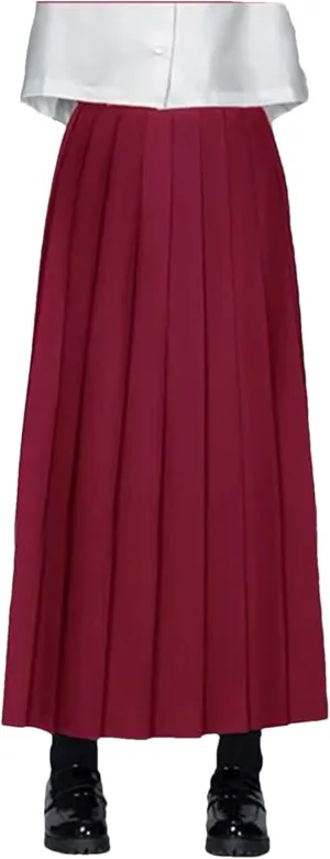 Bollrllr 2024 Women's Pleated Casual Skirt Spring Fashion Stretch Midi Skirt Dark RED XXL#80CM