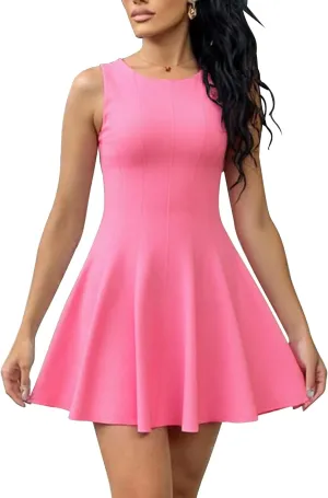 BORIFLORS Women's Boat Neck A-Line Flowy Ruffle Hem Mini Dress Casual Sleeveless Party Short Dresses
