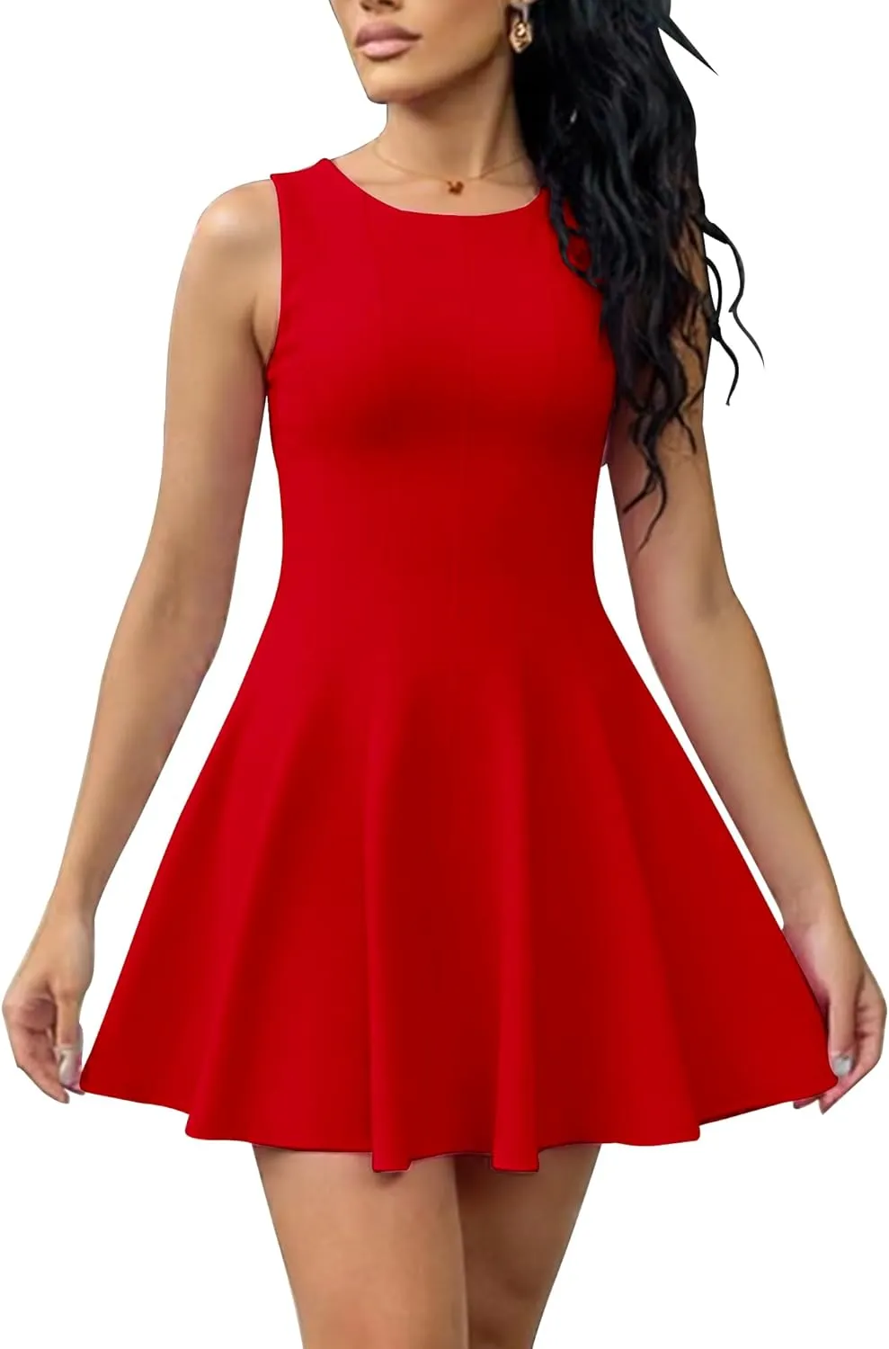 BORIFLORS Women's Boat Neck A-Line Flowy Ruffle Hem Mini Dress Casual Sleeveless Party Short Dresses