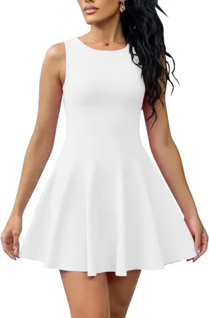 BORIFLORS Women's Boat Neck A-Line Flowy Ruffle Hem Mini Dress Casual Sleeveless Party Short Dresses