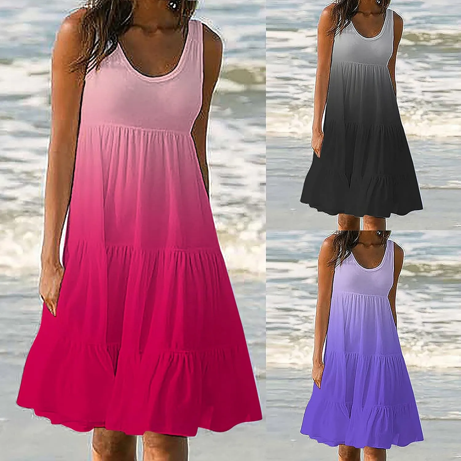 BOXIACEY Cute Sundresses for Women Summer 2024 Flowy Pleated Tank Dress Boho Cover Up Beach Dresses Trendy Mini Sun Dress