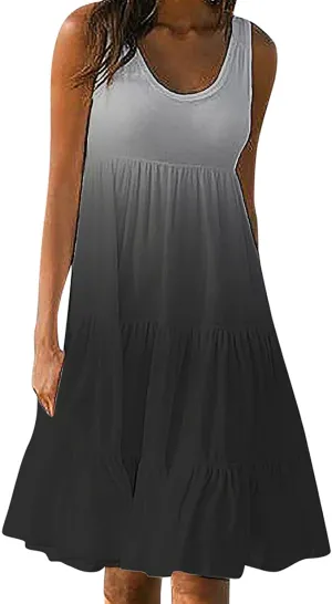 BOXIACEY Cute Sundresses for Women Summer 2024 Flowy Pleated Tank Dress Boho Cover Up Beach Dresses Trendy Mini Sun Dress
