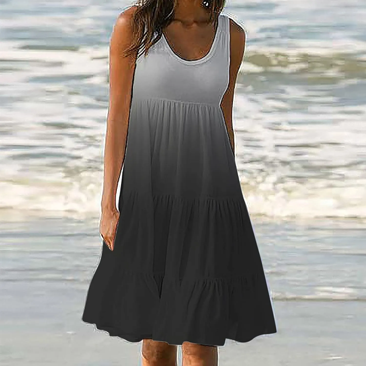BOXIACEY Cute Sundresses for Women Summer 2024 Flowy Pleated Tank Dress Boho Cover Up Beach Dresses Trendy Mini Sun Dress