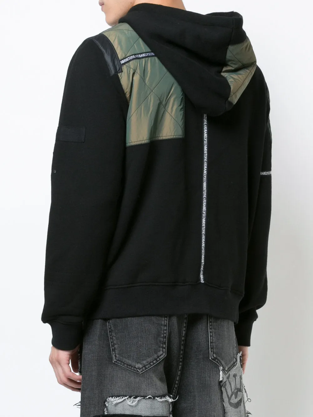 BRANDED TAPING MIXED FABRIC ZIP UP HOODIE