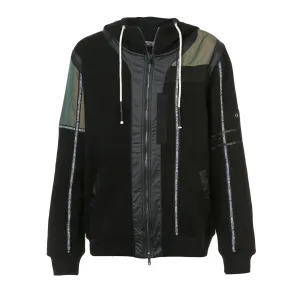 BRANDED TAPING MIXED FABRIC ZIP UP HOODIE