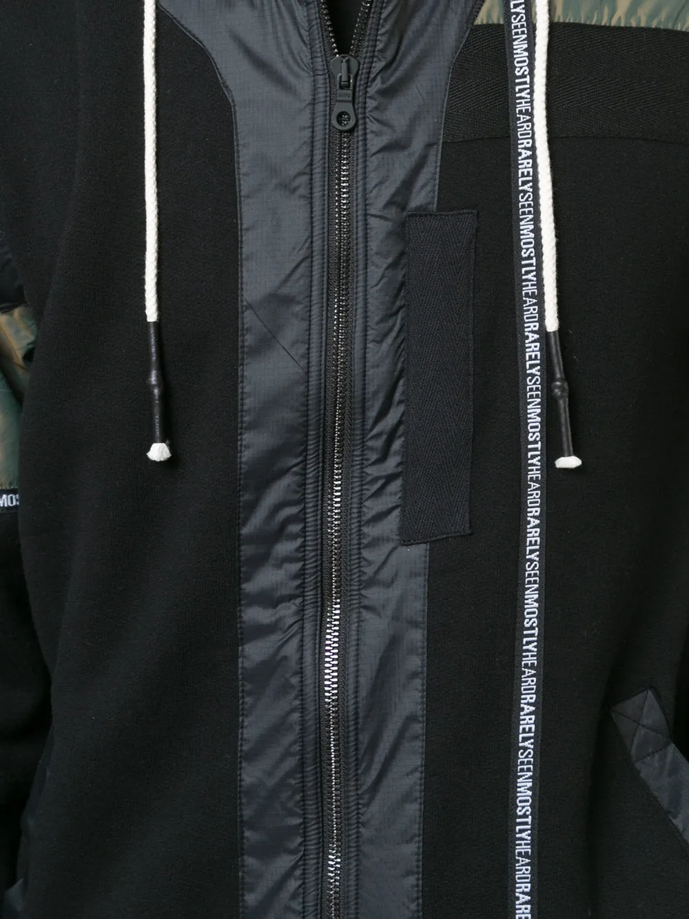 BRANDED TAPING MIXED FABRIC ZIP UP HOODIE