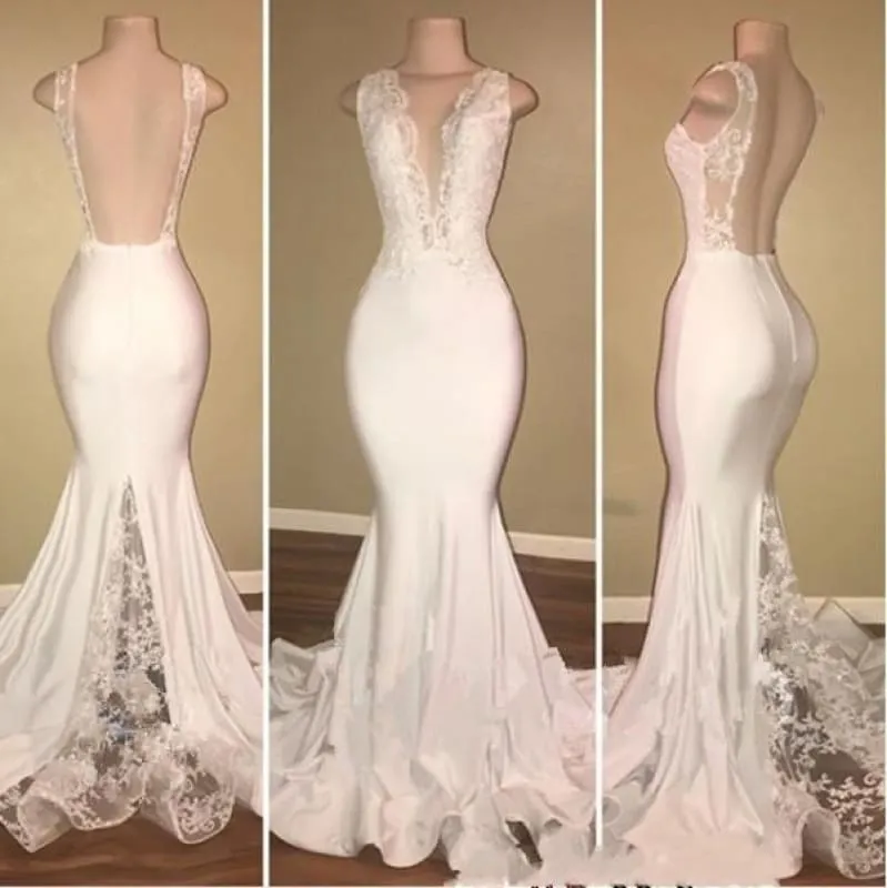 Bridelily Elegant Long Mermaid Prom Dresses | V-Neck Backless Lace Evening Gowns