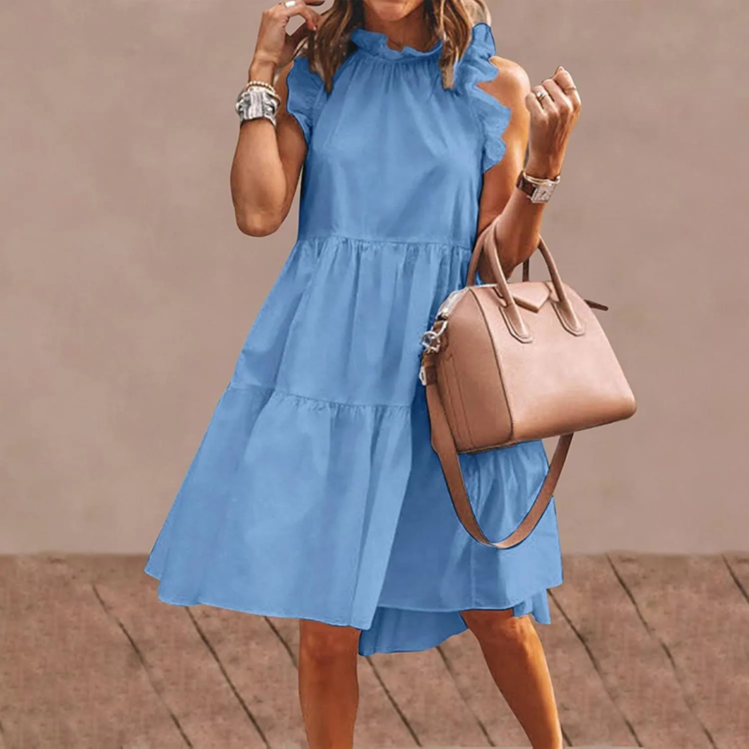Casual Dresses for Women, 2023 Women's Summer Dress, Beach Ruffle Mini Dress Short Babydoll Dress Flowy Dress
