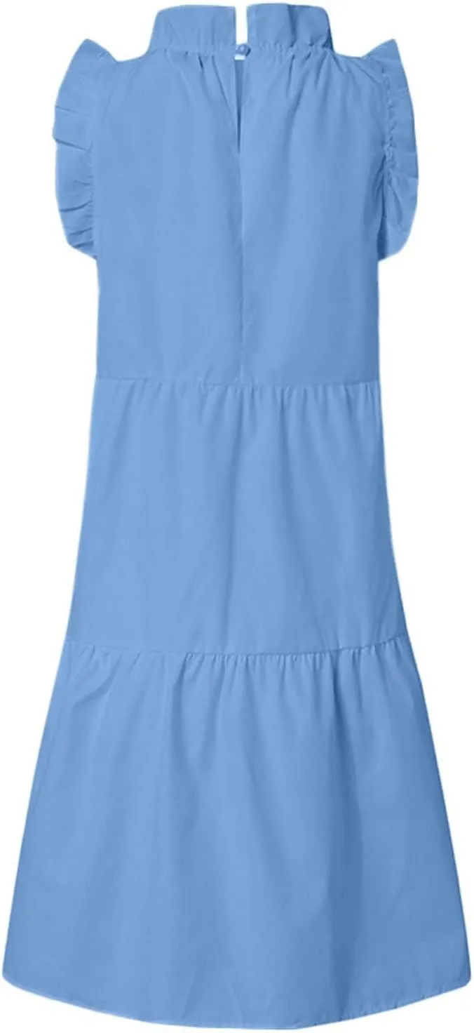 Casual Dresses for Women, 2023 Women's Summer Dress, Beach Ruffle Mini Dress Short Babydoll Dress Flowy Dress