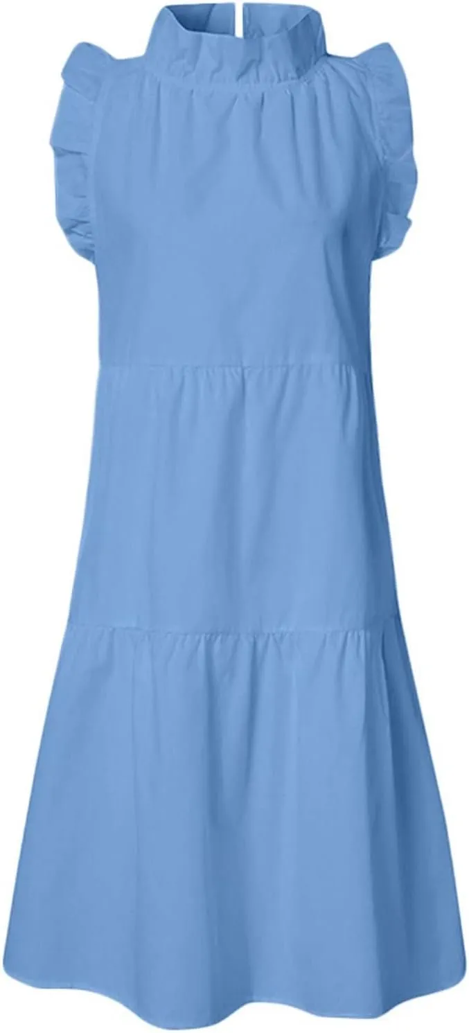 Casual Dresses for Women, 2023 Women's Summer Dress, Beach Ruffle Mini Dress Short Babydoll Dress Flowy Dress