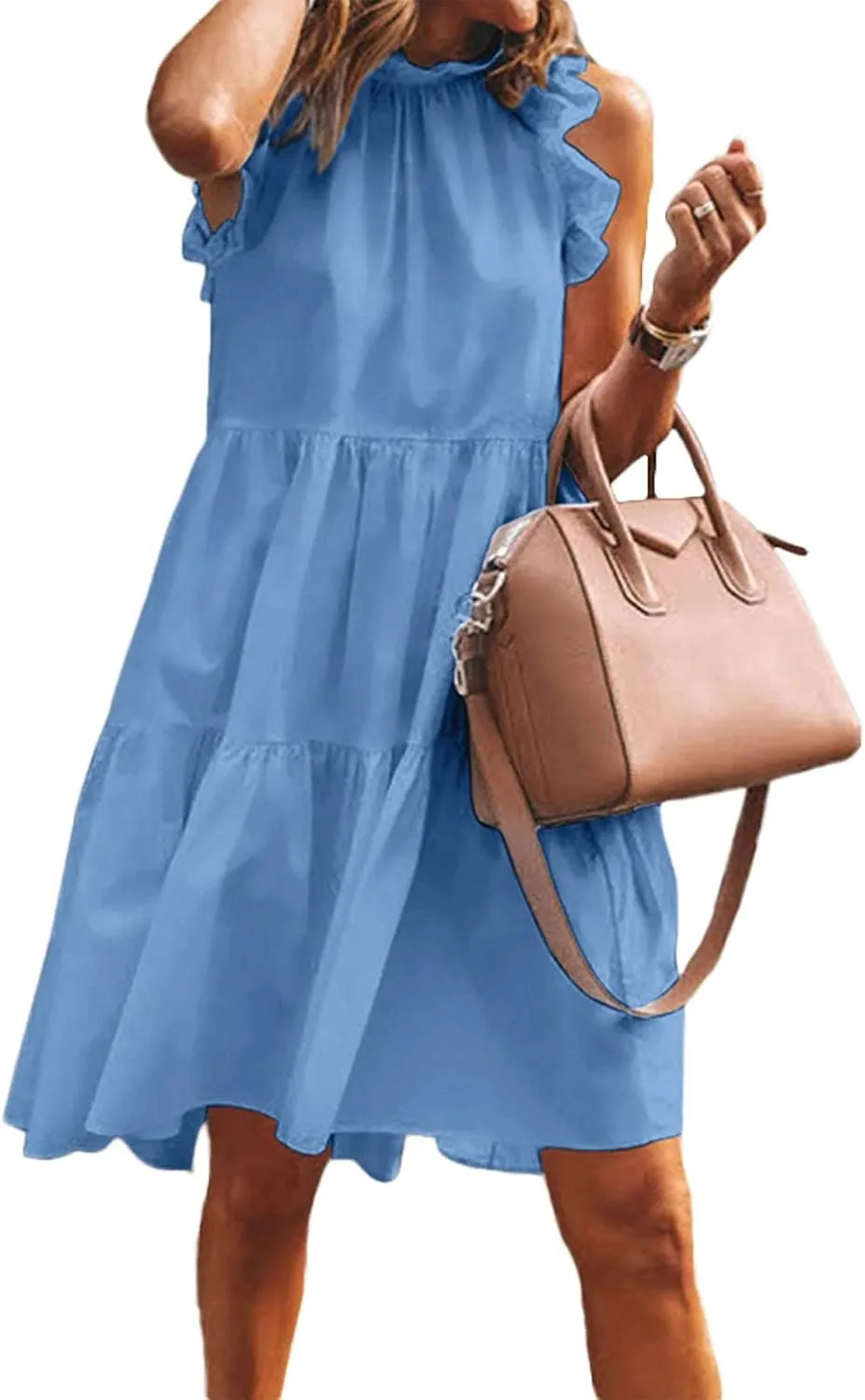 Casual Dresses for Women, 2023 Women's Summer Dress, Beach Ruffle Mini Dress Short Babydoll Dress Flowy Dress