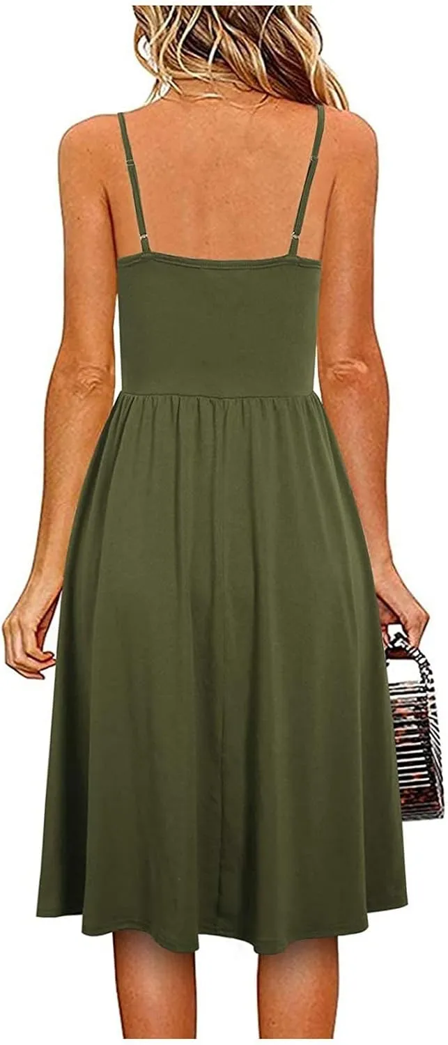 Casual Dresses for Women Summer Sleeveless Cotton Beach Dress A Line Spaghetti Strap Sundresses with Pockets Outfits