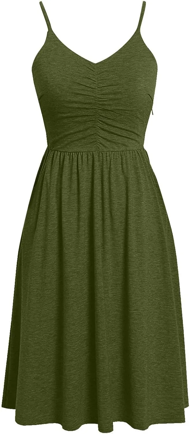 Casual Dresses for Women Summer Sleeveless Cotton Beach Dress A Line Spaghetti Strap Sundresses with Pockets Outfits