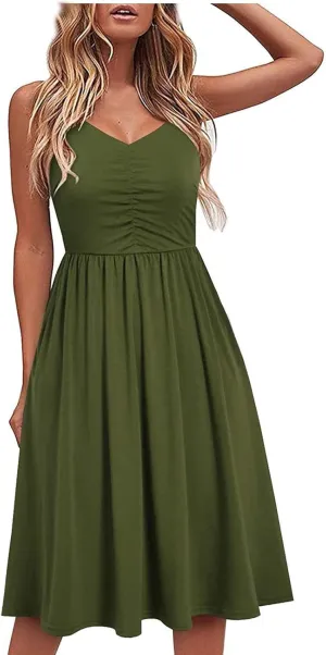 Casual Dresses for Women Summer Sleeveless Cotton Beach Dress A Line Spaghetti Strap Sundresses with Pockets Outfits