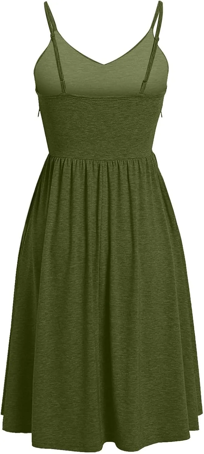 Casual Dresses for Women Summer Sleeveless Cotton Beach Dress A Line Spaghetti Strap Sundresses with Pockets Outfits