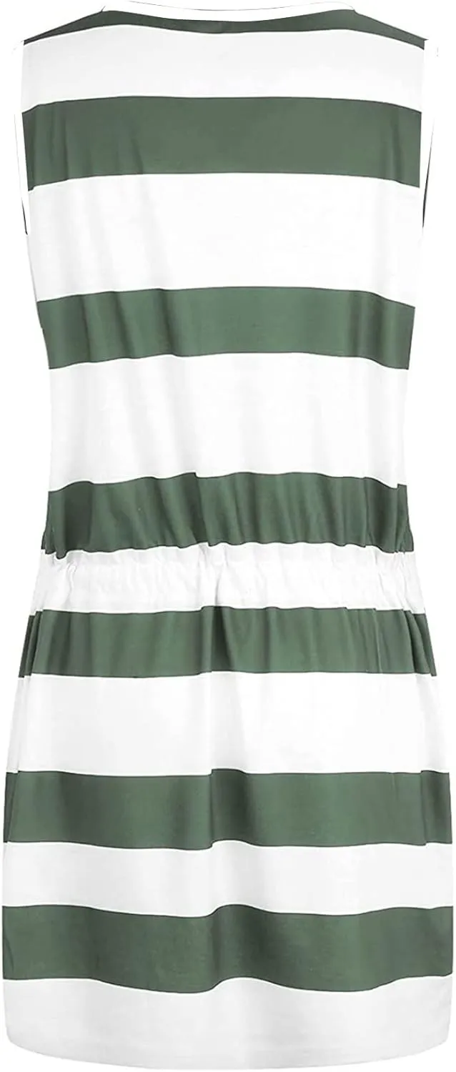 Cbcbtwo Beach Vacation Clothes for Women 2025 Summer Dress Sleeveless Tie Front A-Line Double Layer Hem Mini Dresses