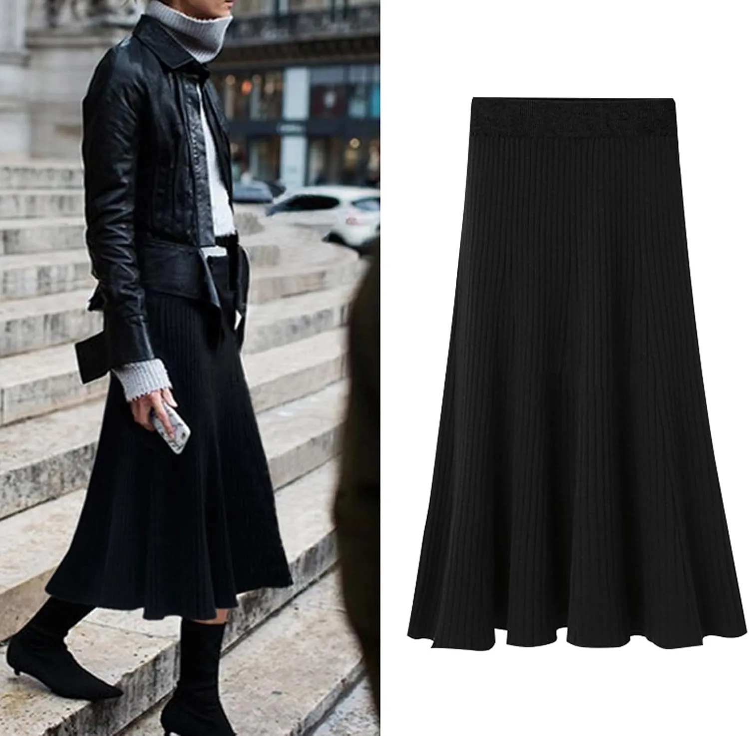CHARTOU Women Knit Midi Skirt Ribbed Knitted Skirt High Waisted Trendy Sweater Skirt Bodycon Pencil Skirt