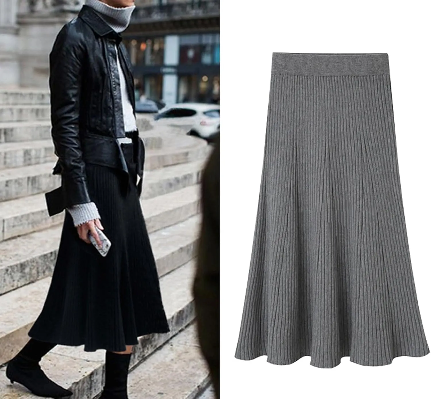 CHARTOU Women Knit Midi Skirt Ribbed Knitted Skirt High Waisted Trendy Sweater Skirt Bodycon Pencil Skirt