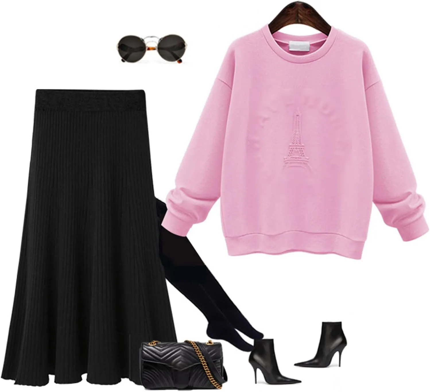CHARTOU Women Knit Midi Skirt Ribbed Knitted Skirt High Waisted Trendy Sweater Skirt Bodycon Pencil Skirt