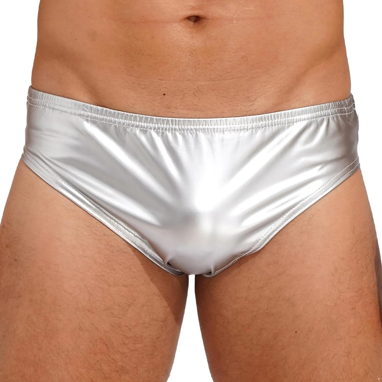 CHICTRY Mens Faux Leather Full Cover Underwear Bulge Pouch Wet Look Night Club Party Briefs