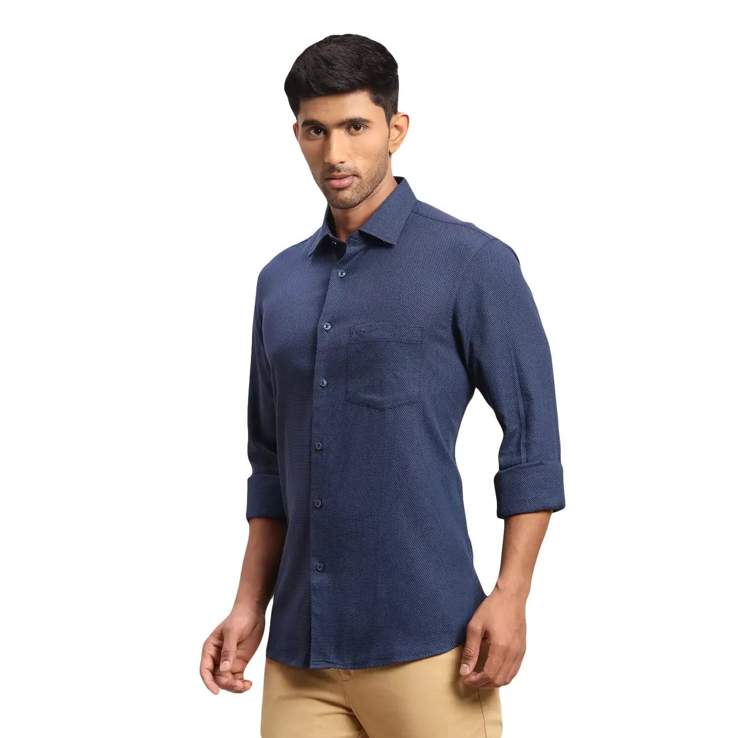 Colorplus Men Blue Dobby Tailored Fit Cotton Casual Shirt