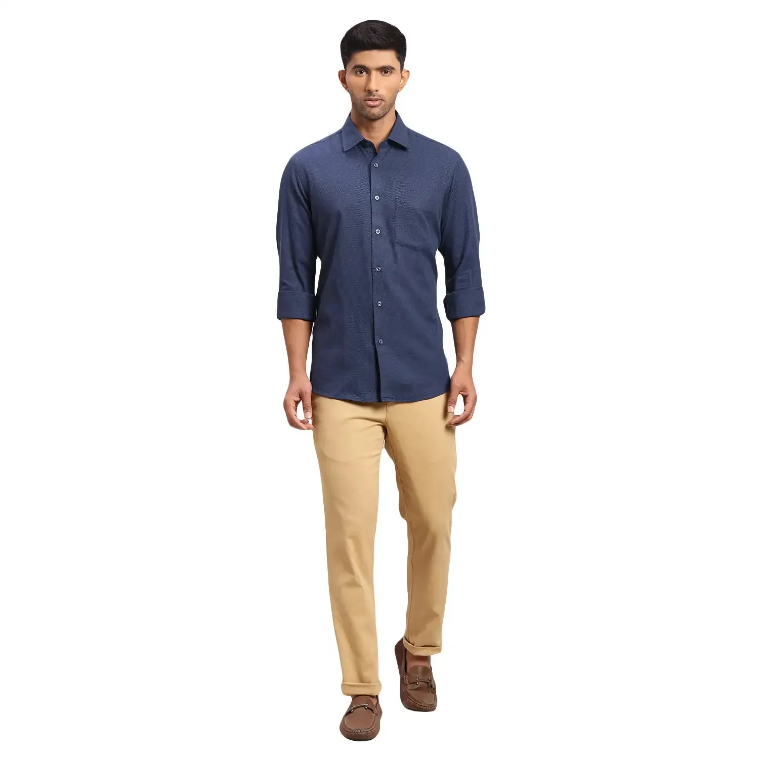 Colorplus Men Blue Dobby Tailored Fit Cotton Casual Shirt
