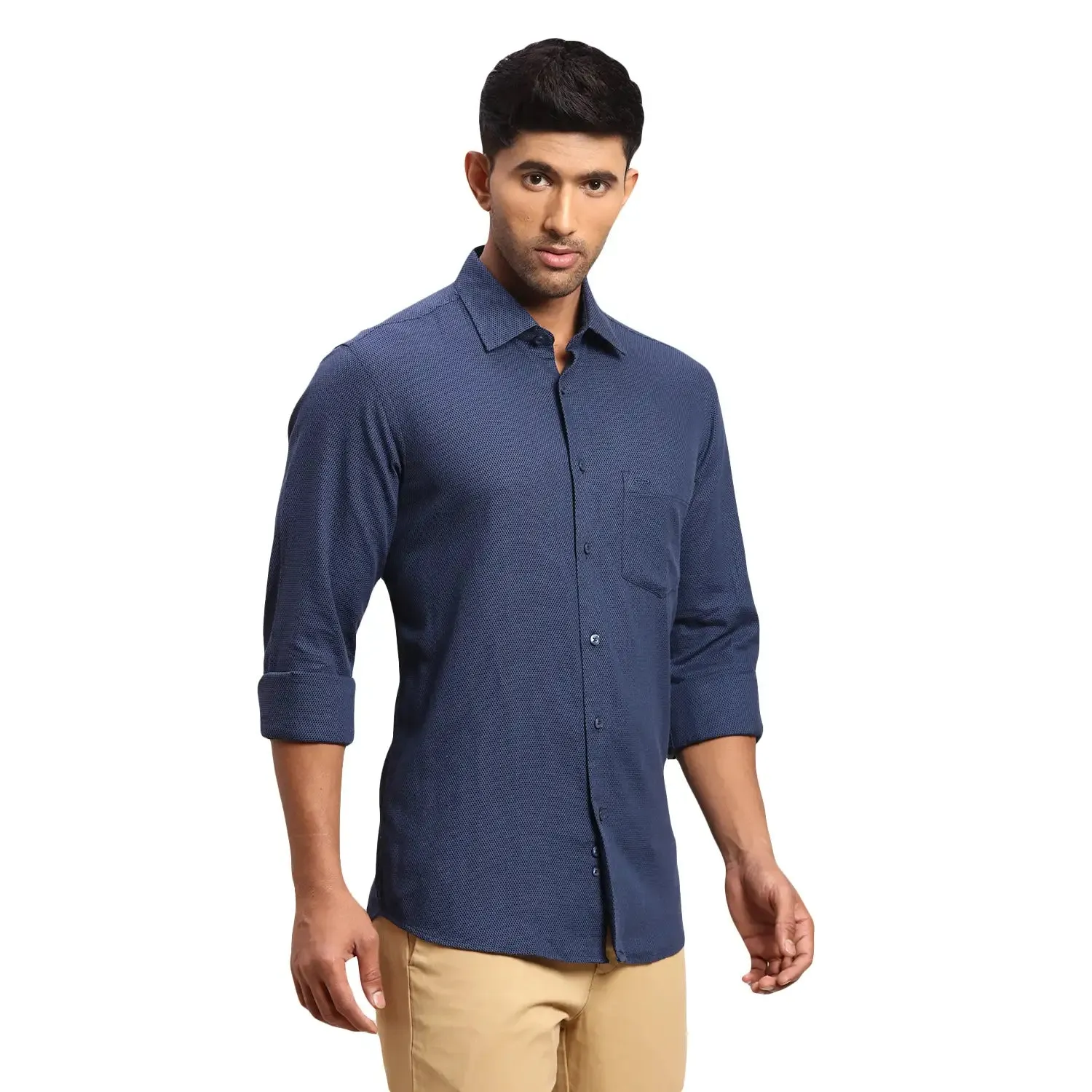 Colorplus Men Blue Dobby Tailored Fit Cotton Casual Shirt