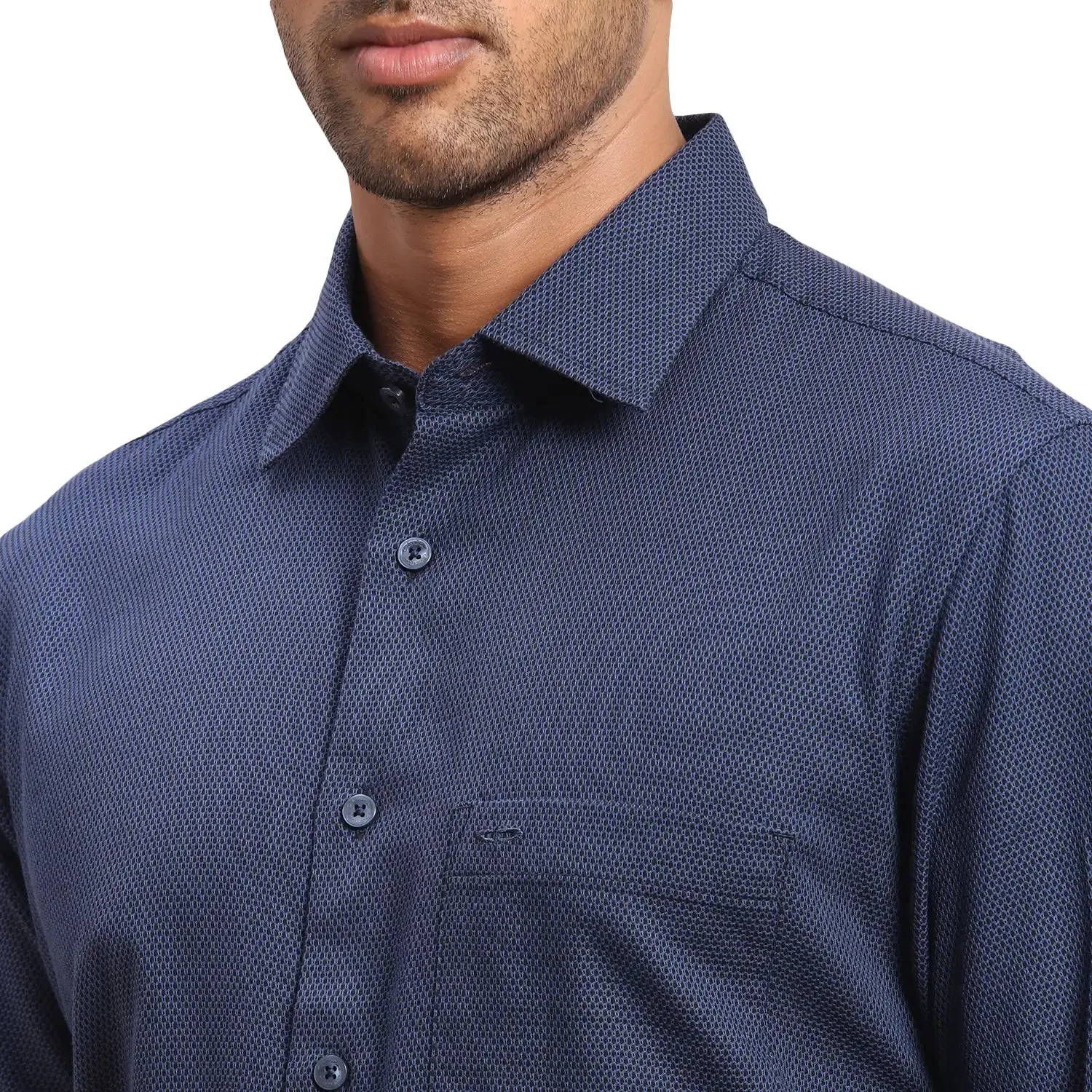 Colorplus Men Blue Dobby Tailored Fit Cotton Casual Shirt