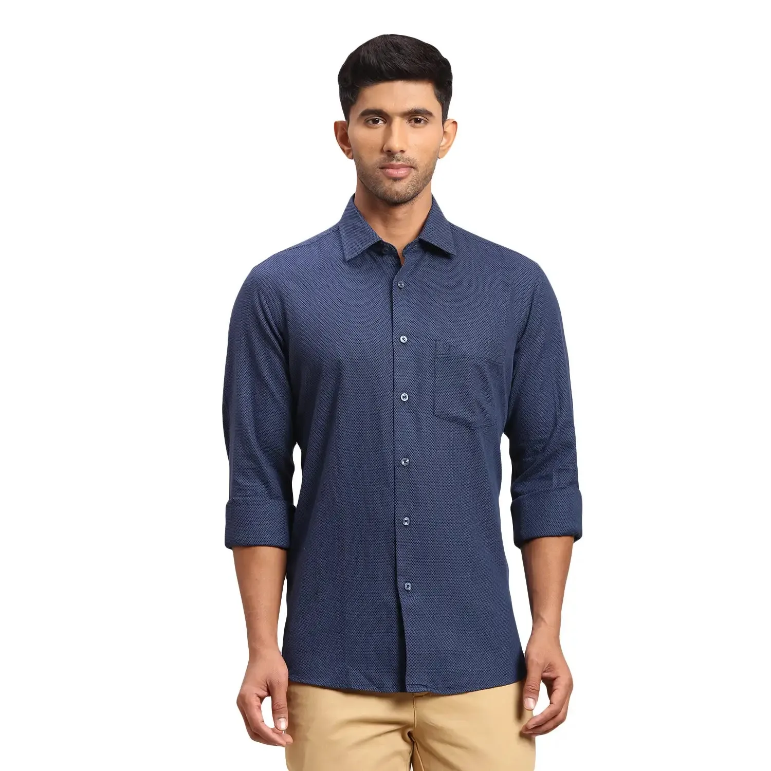Colorplus Men Blue Dobby Tailored Fit Cotton Casual Shirt