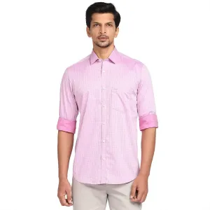 Colorplus Men Pink Checks Tailored Fit Cotton Casual Shirt