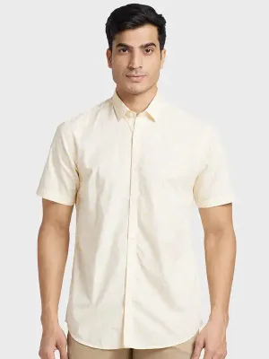Colorplus Men Yellow Printed Tailored Fit Cotton Casual Shirt