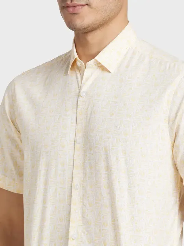 Colorplus Men Yellow Printed Tailored Fit Cotton Casual Shirt