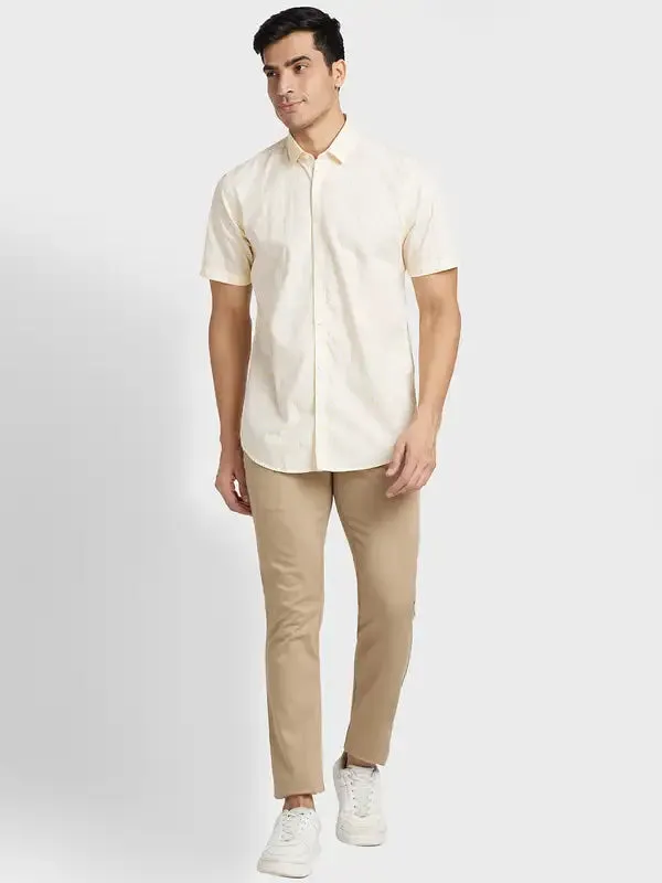 Colorplus Men Yellow Printed Tailored Fit Cotton Casual Shirt