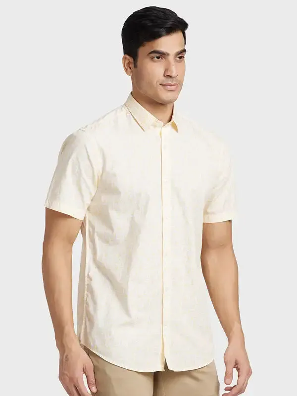 Colorplus Men Yellow Printed Tailored Fit Cotton Casual Shirt